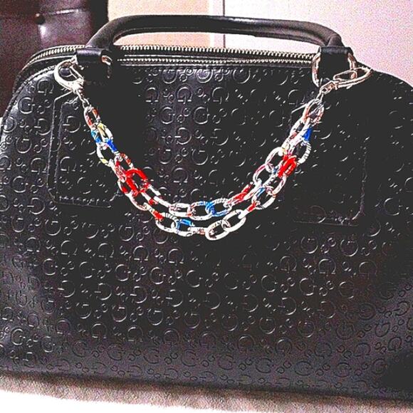 Art Deco Bag Chain 8" White Colorful Enameled Metal Rainbow Artsy Fairygoth Fun - Picture 8 of 9